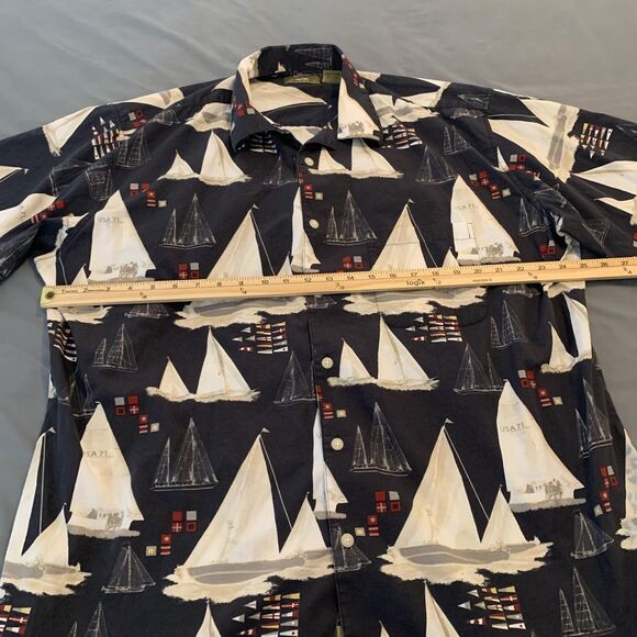 Natural Issue Shirt Mens‎ 2XL Tall Navy Sailboat Button Front Short Sleeve Camp - Picture 3 of 6